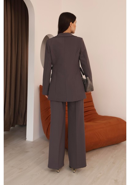 Kadın Antrasit Yandan Kuşaklı Blazer Ceket Pantolon Takım indirimleri