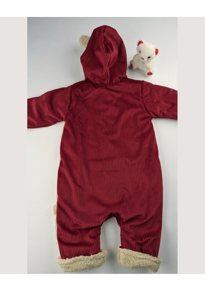 Kadife Welsoft Astarlı Kapüşonlu Kulak Detaylı Bebek Tulum Bordo (0-12 Ay) indirimleri