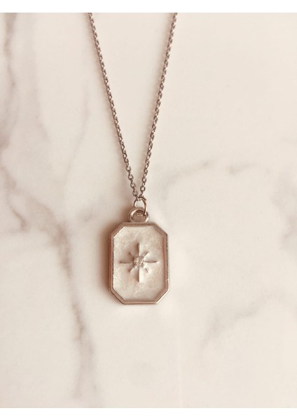 Kuzey Yıldızı Figürlü Çelik Zincirli Rodyum Kaplama Kolye