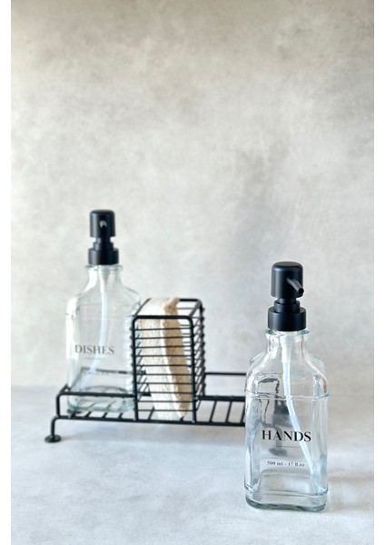 Kristal Cam Sabunluk Seti – Siyah Metal Standlı, Modern ve Kolay Temizlenebilir Tasarım, 2×500 ml fırsatları