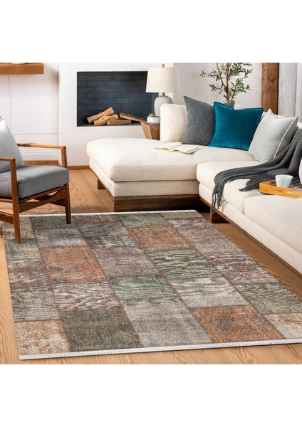 Kahve Patchwork Modern Etnik Desenli Halı | Makinada Yıkanabilir | Hav Toz Vermez | Leke Tutmayaz | Kaymaz Taban | Dijital Makine Baskı | Salon Yolluk Mutfak Halısı modelleri