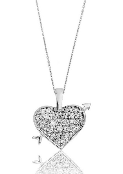 925 Ayar Gümüş Kalpli Kadın Gümüş Kolye