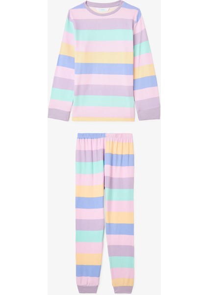 Pembe Kız Çocuk Çizgili Pijama Takımı
