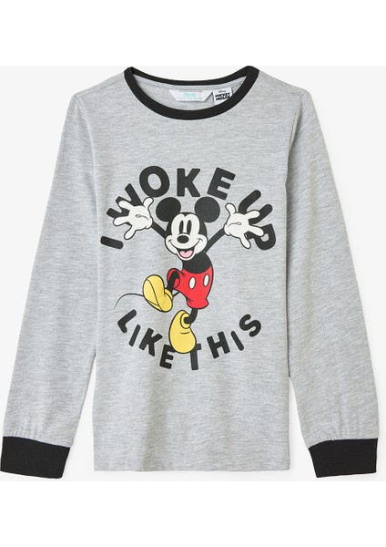 Gri Melanj Erkek Çocuk Mickey Mouse Baskılı Uzun Kollu Pijama Takımı fiyatları