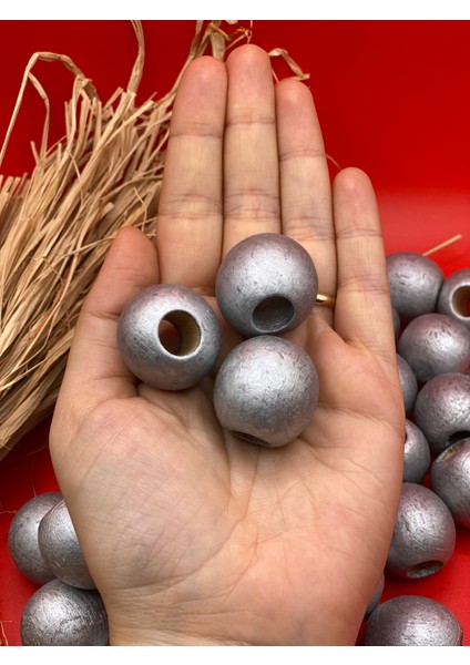 26 mm Ahşap Boncuk (10 Adet) Yuvarlak Makrome Çanta Tasarım Tahta Boncuk Delik Çapı 10 mm fiyatları