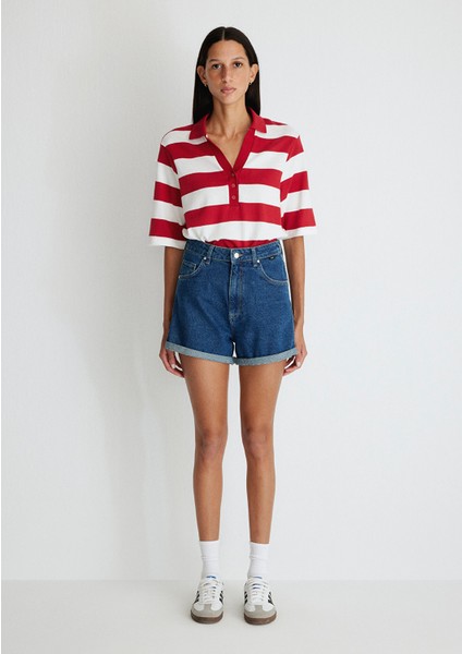 Clara 90lar Gölgeli Derin Mavi Jean Şort 1450132042