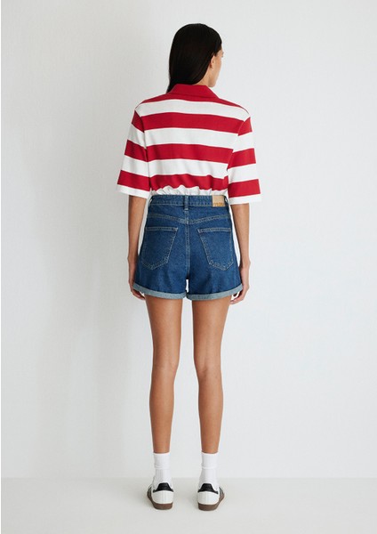 Clara 90lar Gölgeli Derin Mavi Jean Şort 1450132042