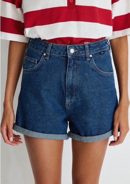 Clara 90lar Gölgeli Derin Mavi Jean Şort 1450132042