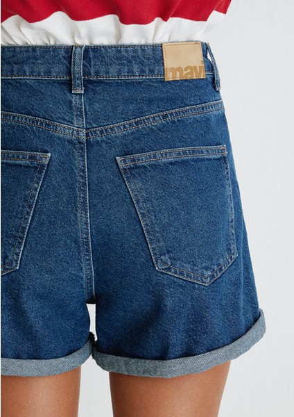 Clara 90lar Gölgeli Derin Mavi Jean Şort 1450132042