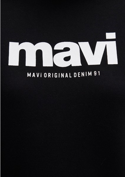 Mavi Logo Baskılı Kapüşonlu Siyah Sweatshirt 168334-900