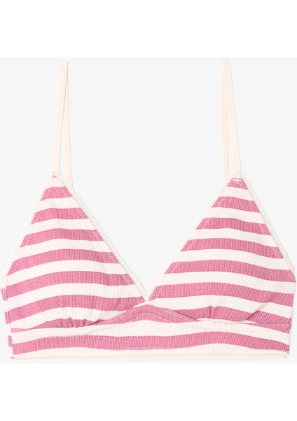 Pembe Kız Çocuk Çizgili Kalp Desenli 2'li Alıştırma Sütyeni