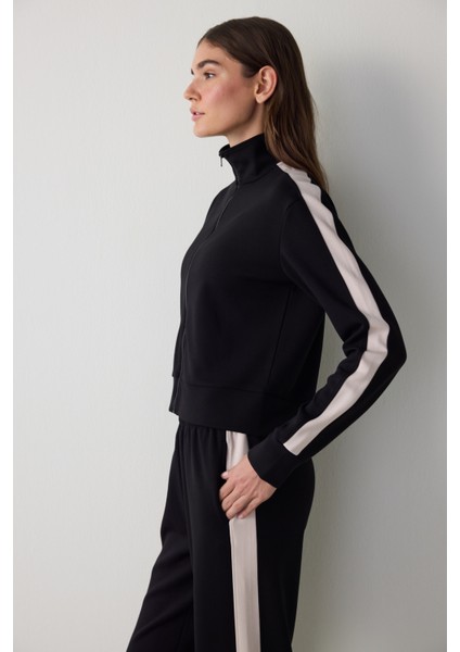 Siyah Silky Feel Dik Yaka Spor Ceket
