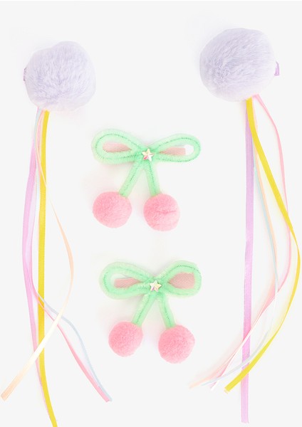 Renkli Kız Çocuk Ponponlu 4'lü Toka Seti