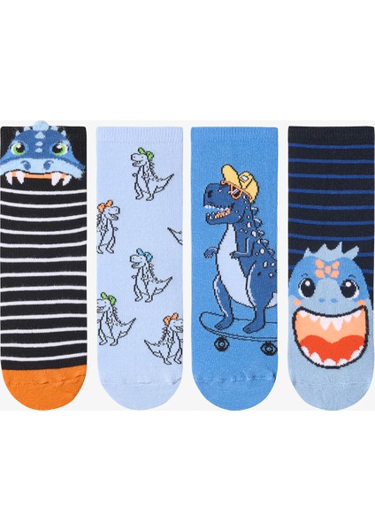 Erkek Çocuk Angry Dino Pamuklu 4'lü Soket Çorap