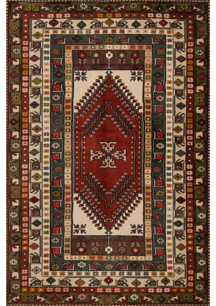 Yeşil Bordürlü Modern Etnik Desenli Halı | Makinada Yıkanabilir | Hav Toz Vermez | Leke Tutmayaz | Kaymaz Taban | Dijital Makine Baskı | Salon Yolluk Mutfak Halısı