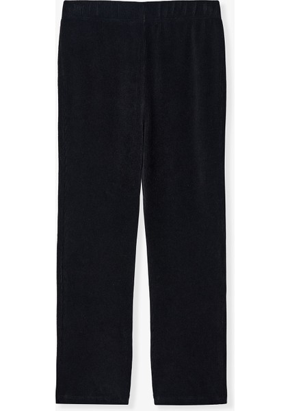 Siyah Kız Çocuk Yüksek Bel Fitilli Kadife İspanyol Paça Tayt