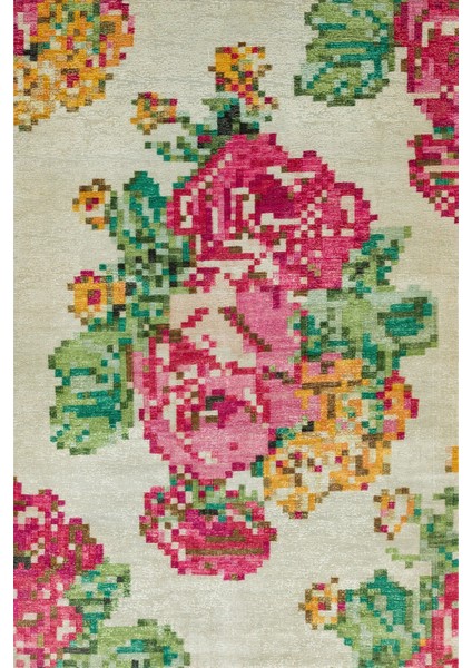 Krem Çiçekli Modern Etnik Desenli Halı | Makinada Yıkanabilir | Hav Toz Vermez | Leke Tutmayaz | Kaymaz Taban | Dijital Makine Baskı | Salon Yolluk Mutfak Halısı