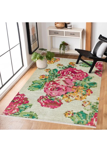 Krem Çiçekli Modern Etnik Desenli Halı | Makinada Yıkanabilir | Hav Toz Vermez | Leke Tutmayaz | Kaymaz Taban | Dijital Makine Baskı | Salon Yolluk Mutfak Halısı fiyatları