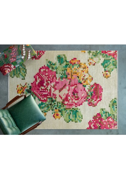 Krem Çiçekli Modern Etnik Desenli Halı | Makinada Yıkanabilir | Hav Toz Vermez | Leke Tutmayaz | Kaymaz Taban | Dijital Makine Baskı | Salon Yolluk Mutfak Halısı modelleri