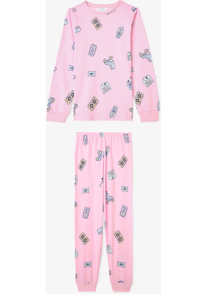 Kız Çocuk Retro Oyuncak Desenli Pamuklu Uzun Kollu 2'li Pijama Takımı fiyatları