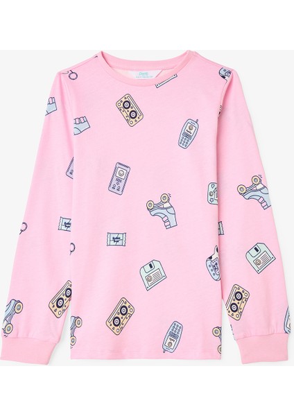 Kız Çocuk Retro Oyuncak Desenli Pamuklu Uzun Kollu 2'li Pijama Takımı modelleri