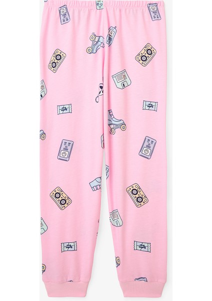 Kız Çocuk Retro Oyuncak Desenli Pamuklu Uzun Kollu 2'li Pijama Takımı fırsatları