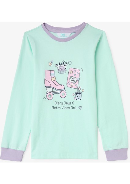 Kız Çocuk Retro Oyuncak Desenli Pamuklu Uzun Kollu 2'li Pijama Takımı