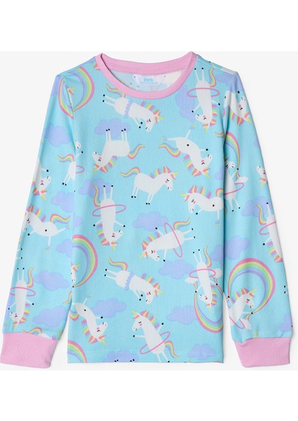 Açık Mavi Kız Çocuk Unicorn Desenli Pijama Takımı fiyatları