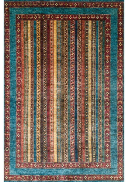 Mavi Etnik Modern Etnik Desenli Halı | Makinada Yıkanabilir | Hav Toz Vermez | Leke Tutmayaz | Kaymaz Taban | Dijital Makine Baskı | Salon Yolluk Mutfak Halısı