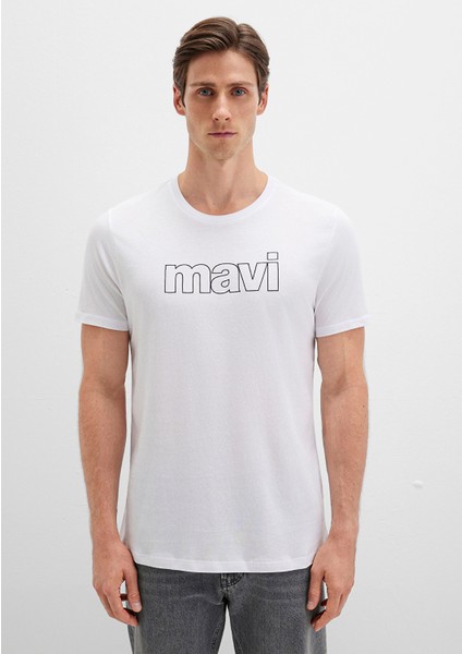 Mavi Logo Baskılı Beyaz Tişört 065781-620