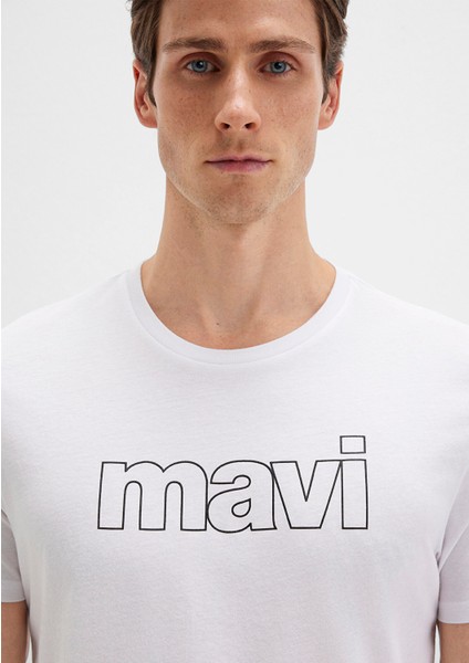 Mavi Logo Baskılı Beyaz Tişört 065781-620