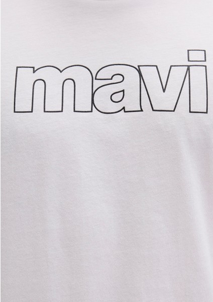 Mavi Logo Baskılı Beyaz Tişört 065781-620