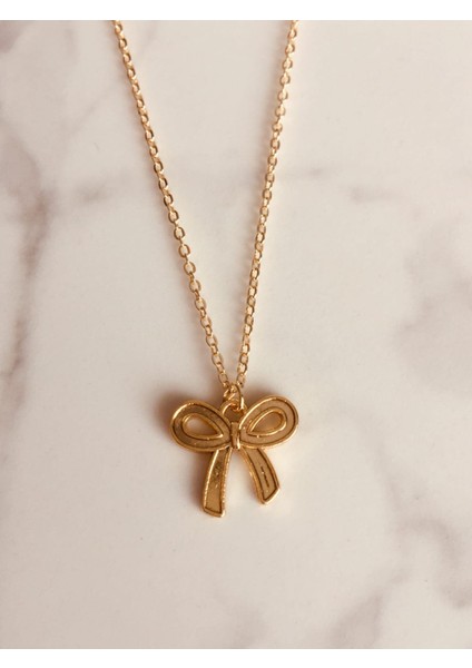 Fiyonk Figürlü Çelik Zincirli Altın Kaplama Kolye