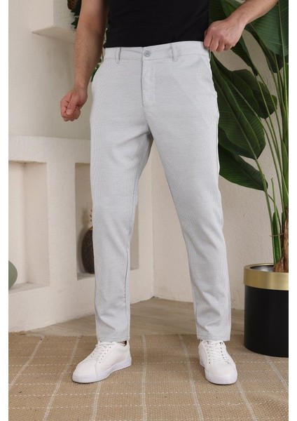 Erkek Casual Slim Fit Cord Desenli Kumaş Pantolon