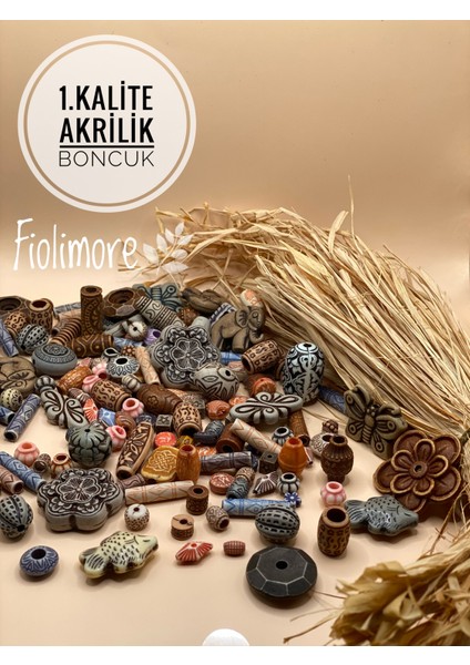 Akrilik Boncuk (50 Gram 80-95 Adet) Farklı Desen-Farklı Ölçü-Karışık-Aksesuar-Renkli-Çeşit
