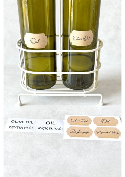 Metal Krem Standlı Yeşil Cam Yağdanlık Seti ( Iki Farklı Etiket)