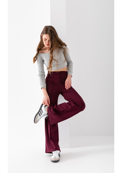 Kadın Bol Paça Modal Kumaş Tayt Pantolon Yumuşak Dokulu Likralı Önü Nevürlü Geniş Kalıp indirimleri