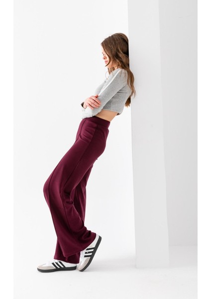 Kadın Bol Paça Modal Kumaş Tayt Pantolon Yumuşak Dokulu Likralı Önü Nevürlü Geniş Kalıp