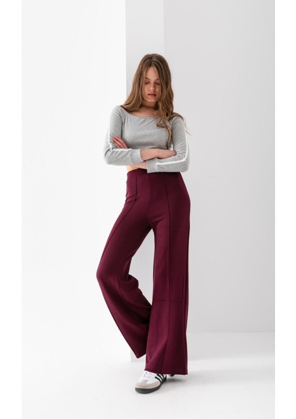 Kadın Bol Paça Modal Kumaş Tayt Pantolon Yumuşak Dokulu Likralı Önü Nevürlü Geniş Kalıp