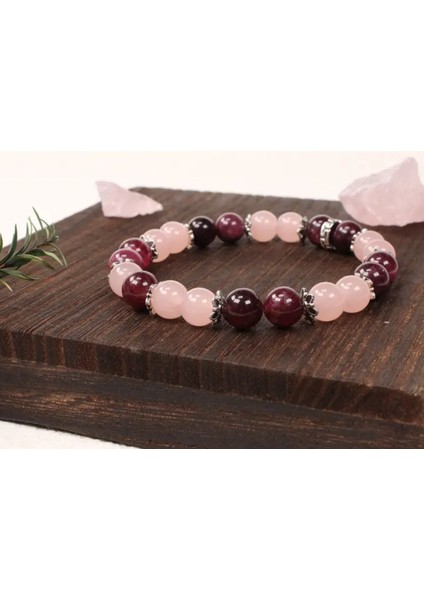 Doğal Taşlı Arkadaşlık Bilekliği Granat & Gül Kuvars fiyatları