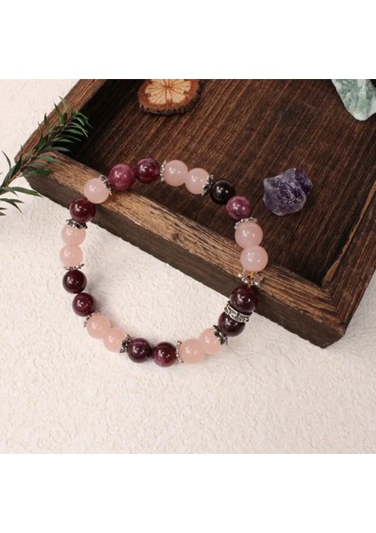 Doğal Taşlı Arkadaşlık Bilekliği Granat & Gül Kuvars modelleri