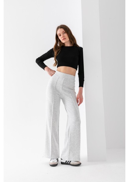 Kadın Bol Paça Modal Kumaş Tayt Pantolon Yumuşak Dokulu Likralı Önü Nevürlü Geniş Kalıp