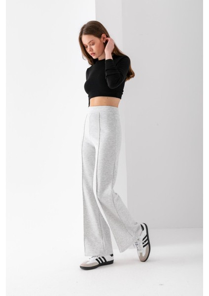 Kadın Bol Paça Modal Kumaş Tayt Pantolon Yumuşak Dokulu Likralı Önü Nevürlü Geniş Kalıp