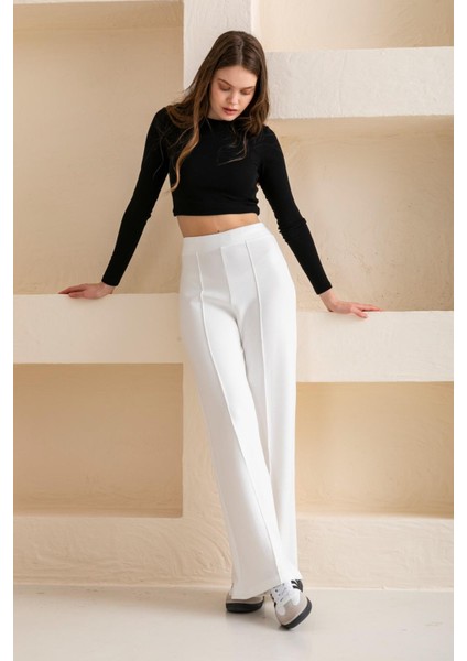 Kadın Bol Paça Modal Kumaş Tayt Pantolon Yumuşak Dokulu Likralı Önü Nevürlü Geniş Kalıp fiyatları