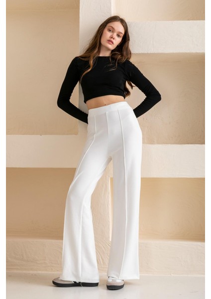 Kadın Bol Paça Modal Kumaş Tayt Pantolon Yumuşak Dokulu Likralı Önü Nevürlü Geniş Kalıp modelleri