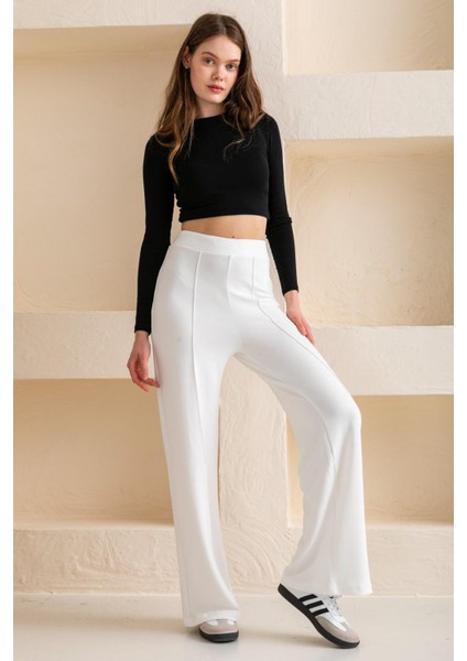 Kadın Bol Paça Modal Kumaş Tayt Pantolon Yumuşak Dokulu Likralı Önü Nevürlü Geniş Kalıp fırsatları