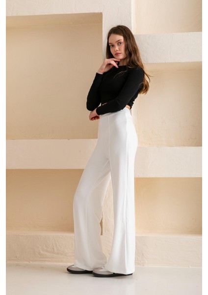 Kadın Bol Paça Modal Kumaş Tayt Pantolon Yumuşak Dokulu Likralı Önü Nevürlü Geniş Kalıp indirimleri