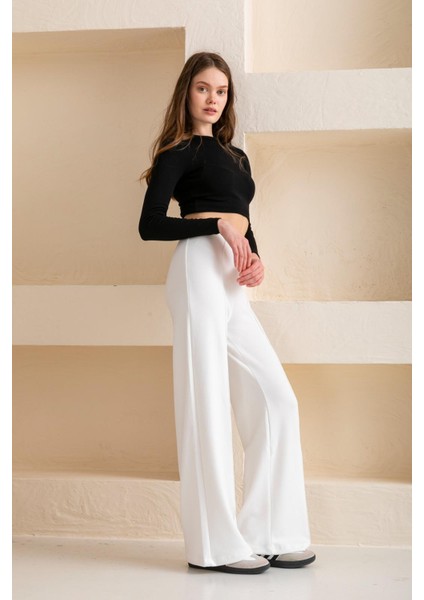 Kadın Bol Paça Modal Kumaş Tayt Pantolon Yumuşak Dokulu Likralı Önü Nevürlü Geniş Kalıp