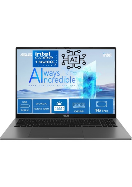 Vivobook S16 S3607VA Intel Core I7 13620H 32GB 1 Tb WINDOWS11 Pro 16" 144Hz Wuxga Yapay Zeka Destekli Taşınabilir Bilgisayar RP012