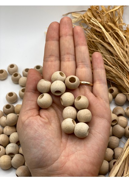 14 mm Ahşap Boncuk (50 gr 47 Adet)Geniş Delik Çapı 6 mm Makrome Çanta Bileklik Takı Renkli modelleri